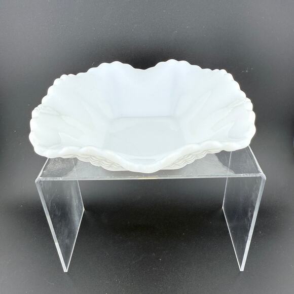 Vintage Milk Glass Square Bowl Dish – White Pressed Glass – 5.5” - Picture 1 of 5